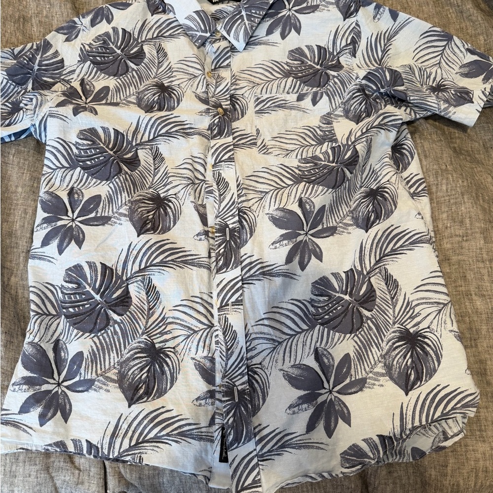Travis Mathew Blue and White Floral Shirt